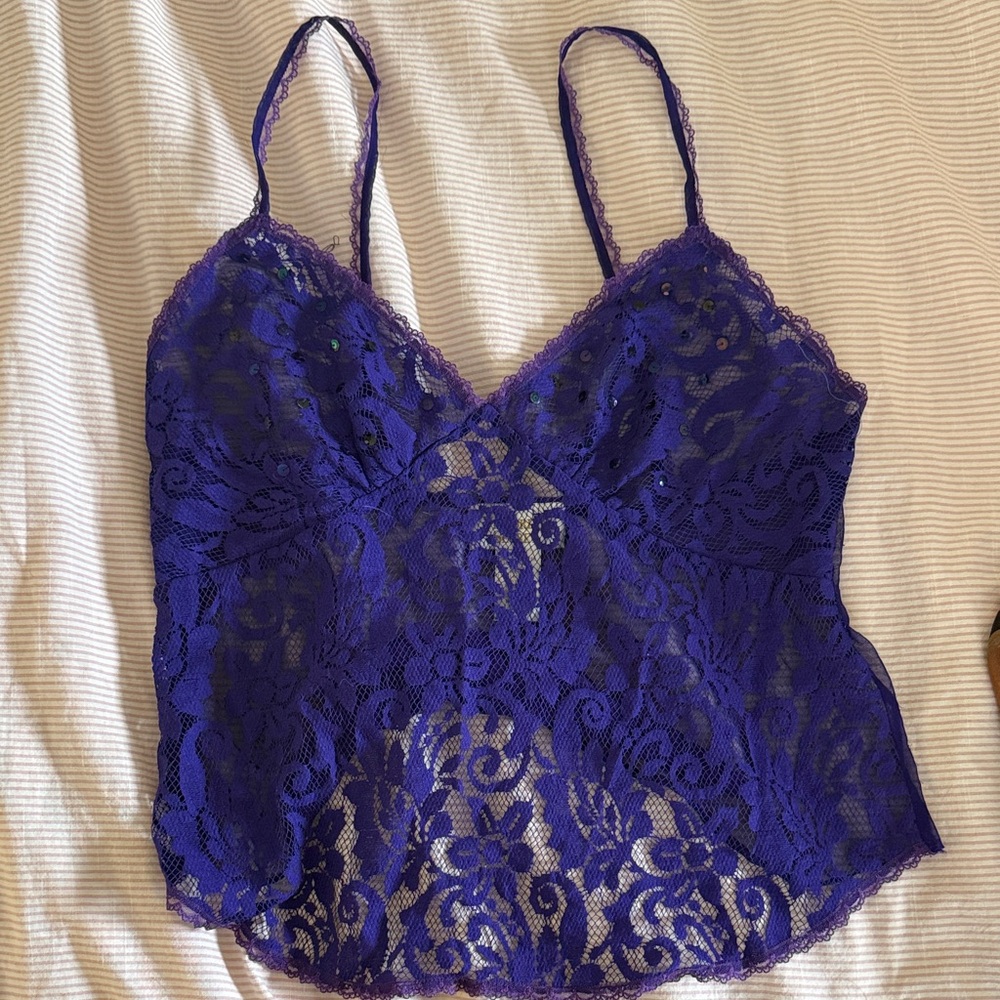 Vintage Victorias Secret Purple Lace Camisole Top sequin